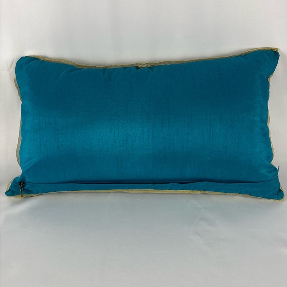 Pier 1 Embroidered Peacock Beaded Lumbar Accent Throw Pillow Teal Gold Bronze - Picture 3 of 12